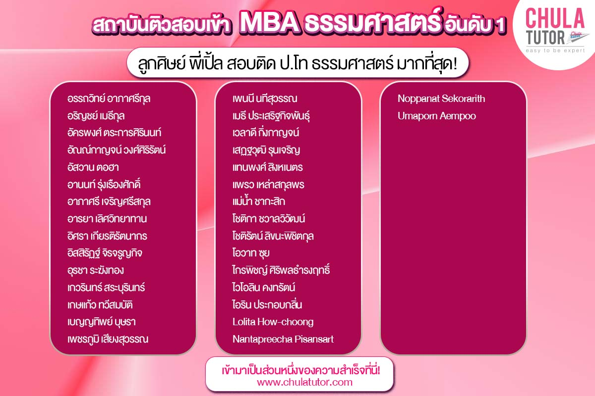 สถาบันติว SMART-II สอบเข้า MBA ธรรมศาสตร์ อันดับ 1